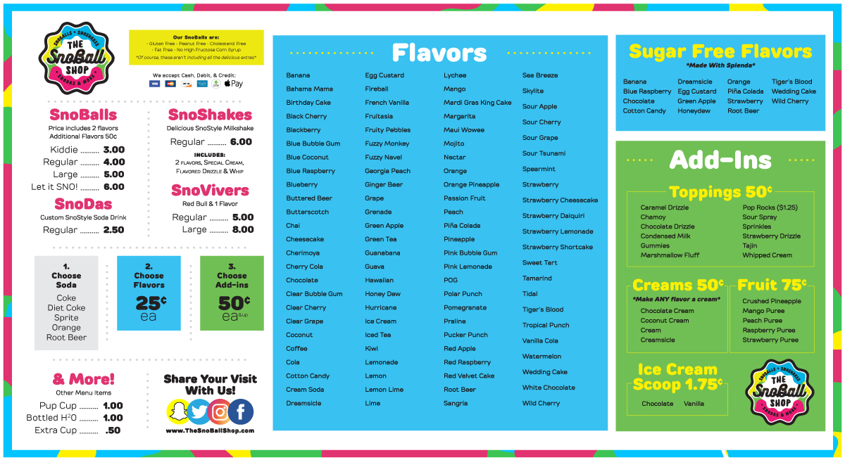 The Snoball Shop Express Menu